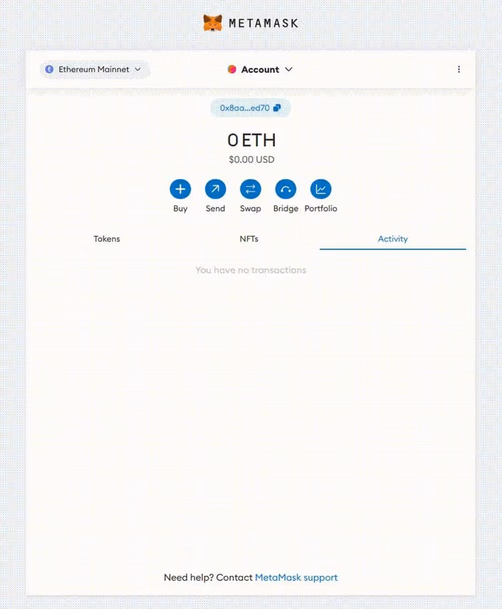 Animation showing how to connect
Metamask with the EVM-rollup on Tezos Ghostnet.