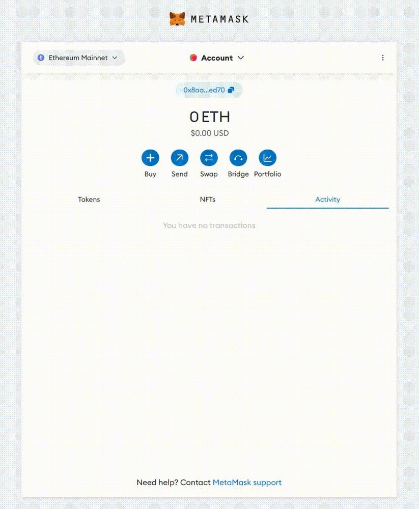 Animation showing how to connect
Metamask with the EVM-rollup on Tezos Ghostnet.